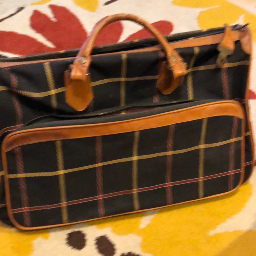 Plaid, vintage  “Tuck Tite” canvas and leather satchel, tote large bag